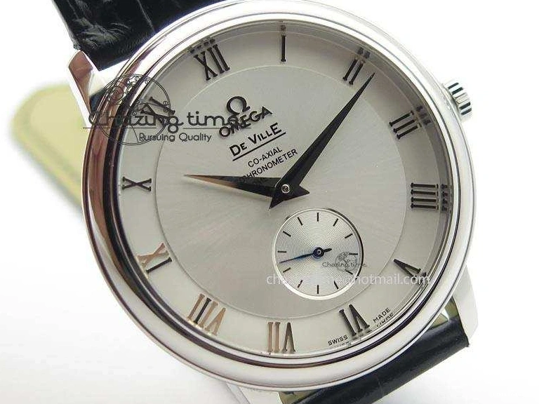 0420 Flexible De Ville MK 1:1 Best Edition SS White Dial On Black Leather Asian Seagull T1701 (Sec@6) 8244